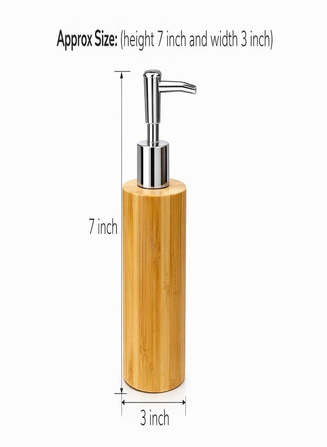 TeraaBliss Bamboo Soap Dispenser (Round & Square Design) with Stainless Steel Pump | Eco-Friendly Refillable Liquid Soap Dispenser for Bathroom & Kitchen | Durable Lotion Dispenser (Round Dispenser) - Image 2