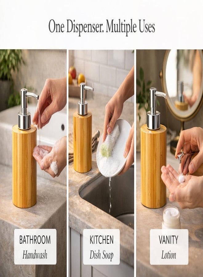 TeraaBliss Bamboo Soap Dispenser (Round & Square Design) with Stainless Steel Pump | Eco-Friendly Refillable Liquid Soap Dispenser for Bathroom & Kitchen | Durable Lotion Dispenser (Round Dispenser) - Image 5