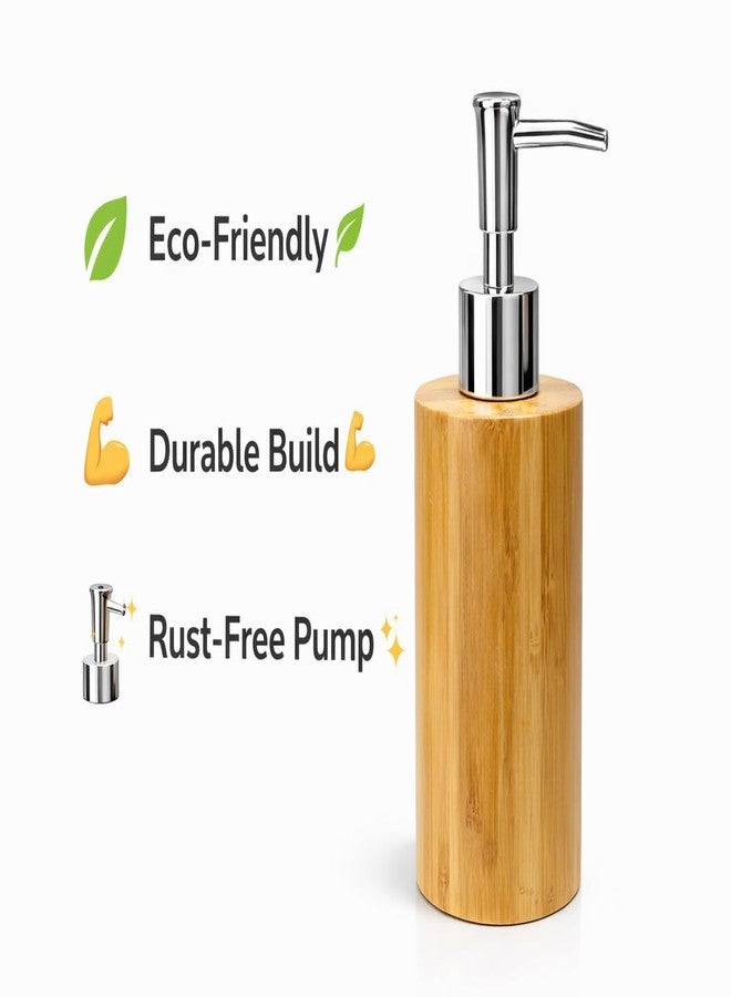 TeraaBliss Bamboo Soap Dispenser (Round & Square Design) with Stainless Steel Pump | Eco-Friendly Refillable Liquid Soap Dispenser for Bathroom & Kitchen | Durable Lotion Dispenser (Round Dispenser) - Image 3