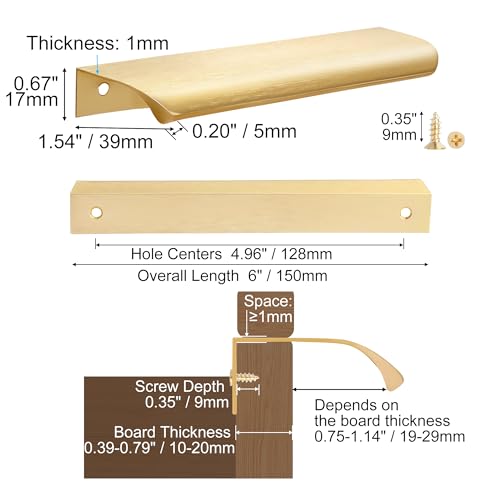 Malimali 10 Pack Gold Edge Finger Pulls for Cabinets 6" Kitchen Cabinet Pulls Handles Drawer Pulls Modern Aluminum Concealed Tab Pulls for Closet Door, Brushed Brass - Image 2