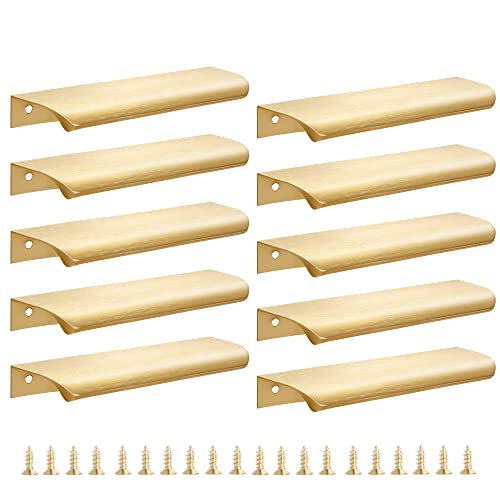 Malimali 10 Pack Gold Edge Finger Pulls for Cabinets 6" Kitchen Cabinet Pulls Handles Drawer Pulls Modern Aluminum Concealed Tab Pulls for Closet Door, Brushed Brass - Image 1