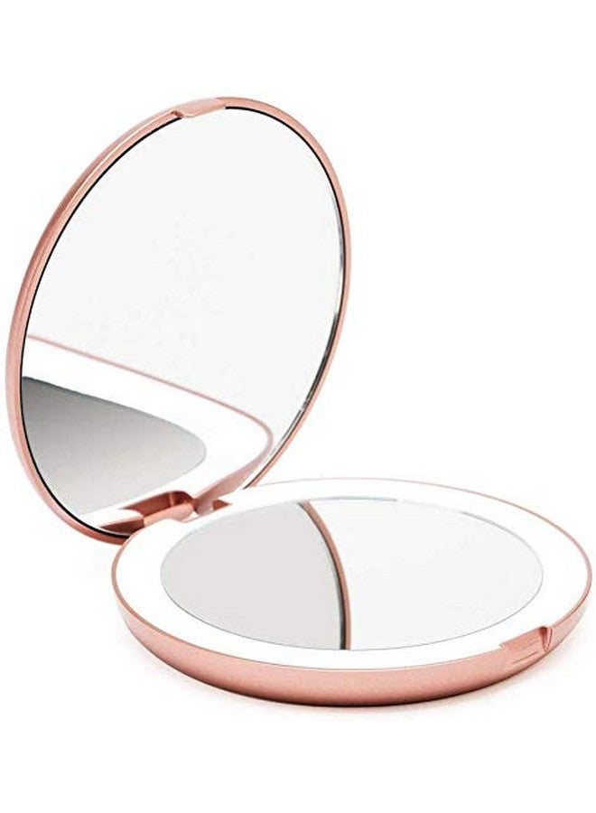 فانسي مرآة مكياج فانسي للسفر بإضاءة LED، تكبير 1x/10x - إضاءة LED نهارية، صغيرة الحجم، محمولة، مرآة قابلة للطي كبيرة بعرض 5 بوصات (لومي) باللون الذهبي الوردي - Image 4