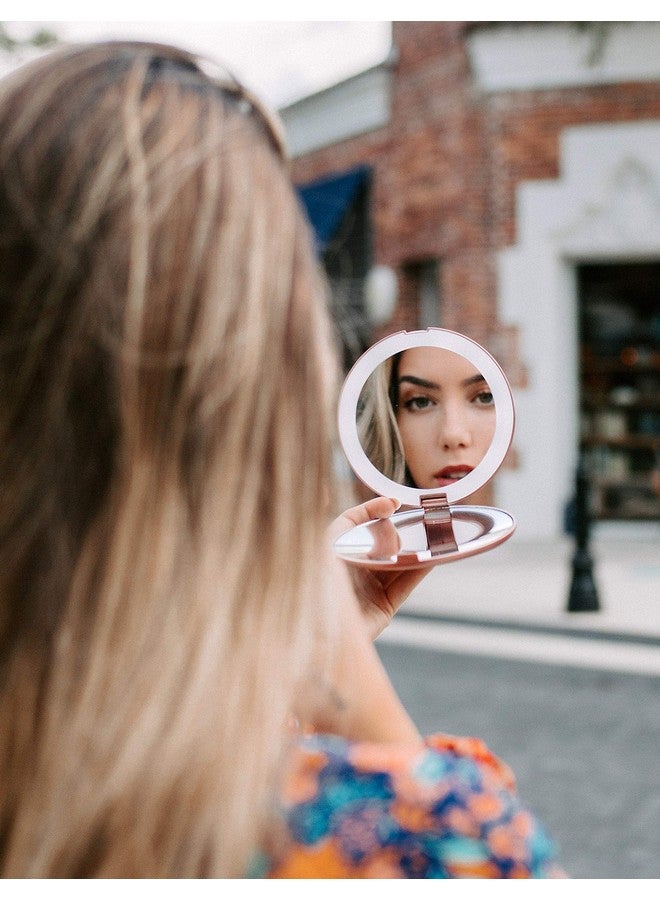 فانسي مرآة مكياج فانسي للسفر بإضاءة LED، تكبير 1x/10x - إضاءة LED نهارية، صغيرة الحجم، محمولة، مرآة قابلة للطي كبيرة بعرض 5 بوصات (لومي) باللون الذهبي الوردي - Image 5