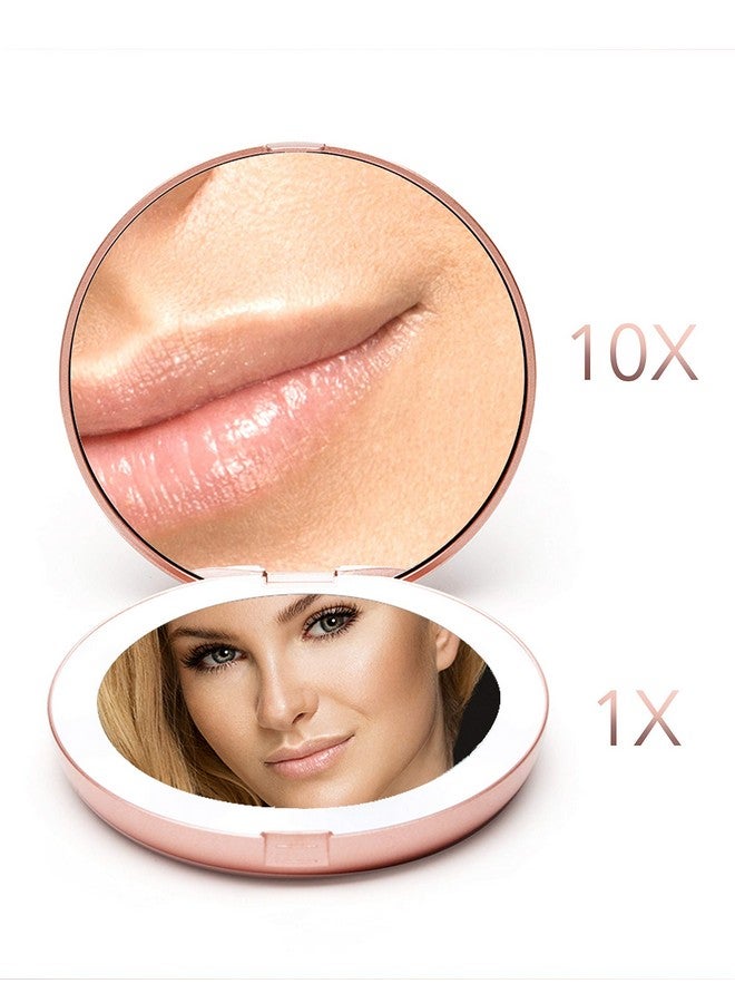 فانسي مرآة مكياج فانسي للسفر بإضاءة LED، تكبير 1x/10x - إضاءة LED نهارية، صغيرة الحجم، محمولة، مرآة قابلة للطي كبيرة بعرض 5 بوصات (لومي) باللون الذهبي الوردي - Image 3