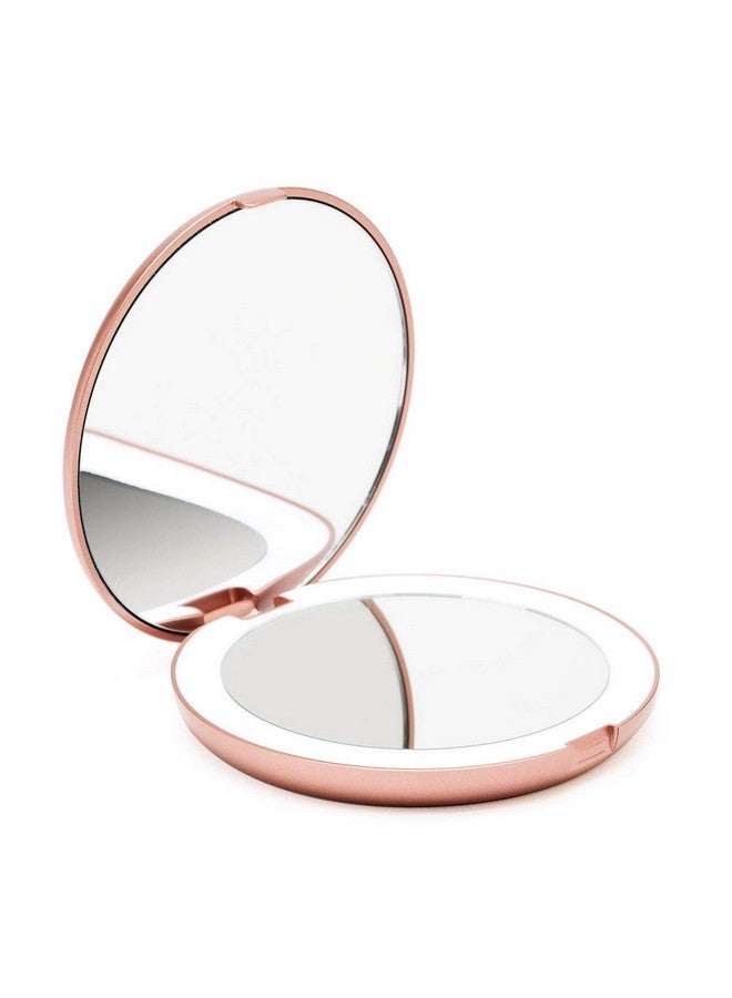 فانسي مرآة مكياج فانسي للسفر بإضاءة LED، تكبير 1x/10x - إضاءة LED نهارية، صغيرة الحجم، محمولة، مرآة قابلة للطي كبيرة بعرض 5 بوصات (لومي) باللون الذهبي الوردي - Image 1