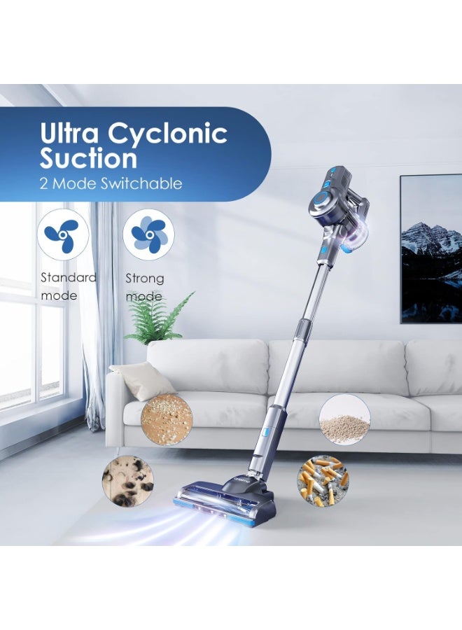 Oraimo Cordless Stick Vacuum Cleaner – 6-in-1 Lightweight Design, 35-Min Runtime, Detachable Battery, Self-Standing, LED Floor Head, Powerful Suction for Hardwood, Carpet, Marble & Tile 160 W OSV-102B Silver Blue - Image 3
