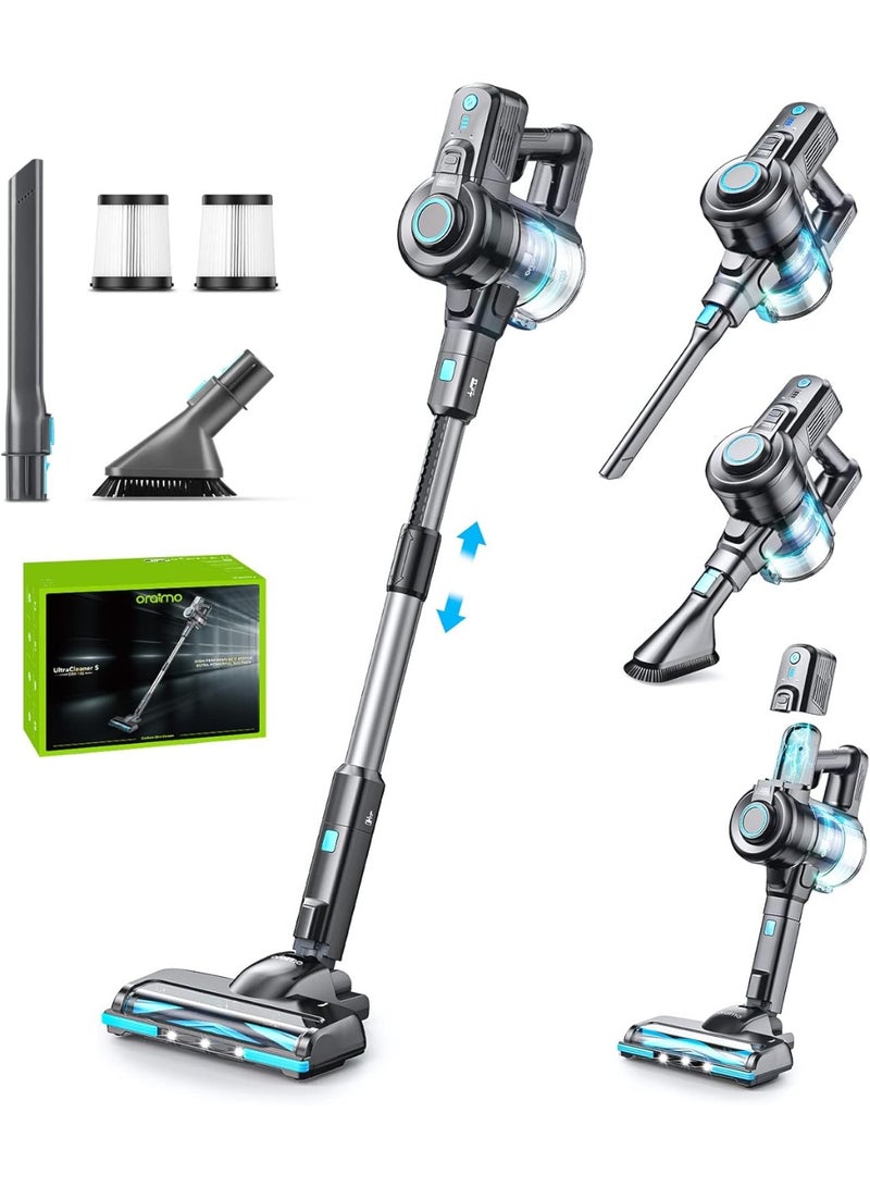 Oraimo Cordless Stick Vacuum Cleaner – 6-in-1 Lightweight Design, 35-Min Runtime, Detachable Battery, Self-Standing, LED Floor Head, Powerful Suction for Hardwood, Carpet, Marble & Tile 160 W OSV-102B Silver Blue - Image 1