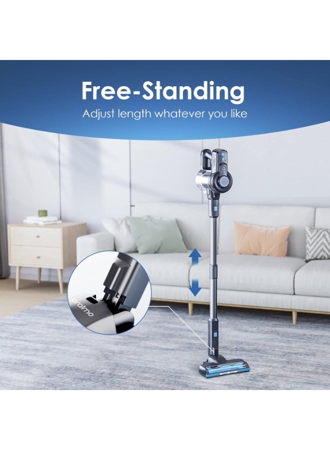 Oraimo Cordless Stick Vacuum Cleaner – 6-in-1 Lightweight Design, 35-Min Runtime, Detachable Battery, Self-Standing, LED Floor Head, Powerful Suction for Hardwood, Carpet, Marble & Tile 160 W OSV-102B Silver Blue - Image 2