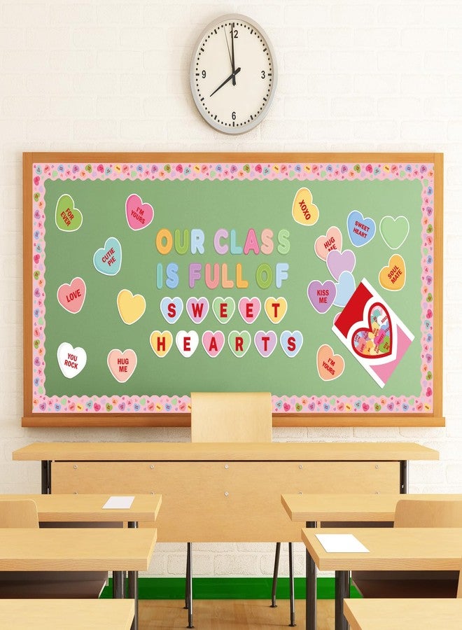 CPicdn 125Pcs Valentine’s Day Conversation Heart Bulletin Board Classroom Decoration Sweet Candy Heart Cutouts Name Tags Border Trim Valentines Party Supplies School Classroom Wall Door Decor - Image 4