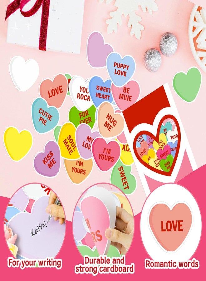 CPicdn 125Pcs Valentine’s Day Conversation Heart Bulletin Board Classroom Decoration Sweet Candy Heart Cutouts Name Tags Border Trim Valentines Party Supplies School Classroom Wall Door Decor - Image 3