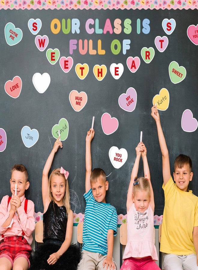 CPicdn 125Pcs Valentine’s Day Conversation Heart Bulletin Board Classroom Decoration Sweet Candy Heart Cutouts Name Tags Border Trim Valentines Party Supplies School Classroom Wall Door Decor - Image 5