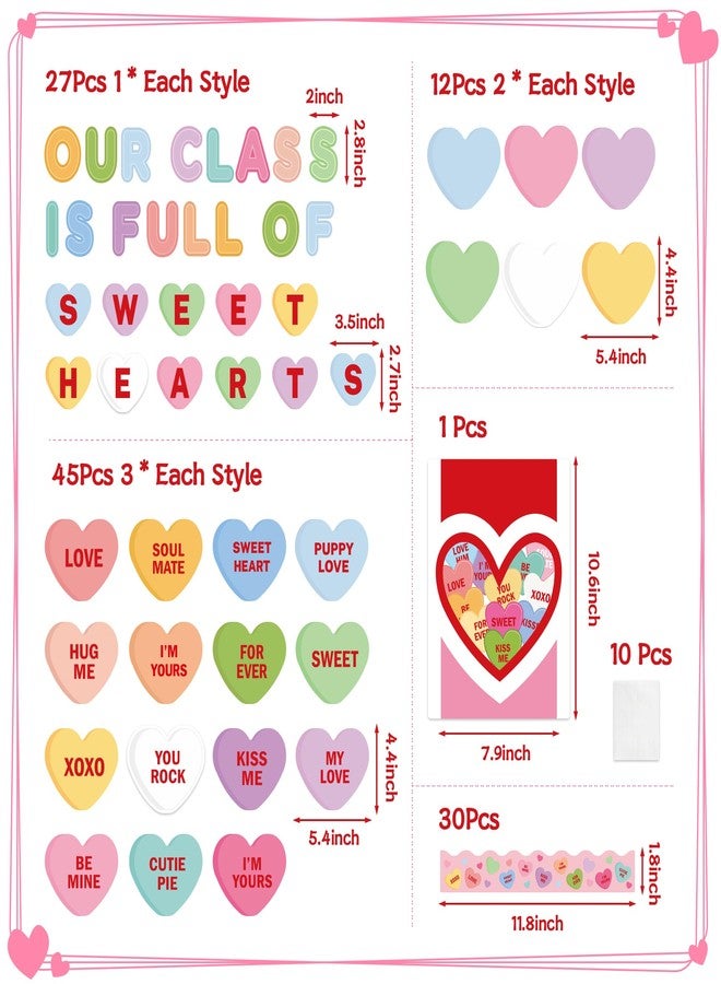 CPicdn 125Pcs Valentine’s Day Conversation Heart Bulletin Board Classroom Decoration Sweet Candy Heart Cutouts Name Tags Border Trim Valentines Party Supplies School Classroom Wall Door Decor - Image 2