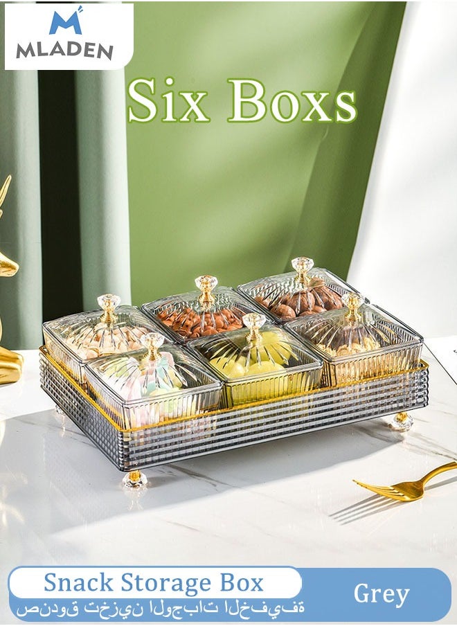 MLADEN Dried Fruit Plate Snack Storage Box Serving Tray Multifunctional Party Snack Tray Desktop Organizer for Fruits Nuts Candies Crackers Veggies(Grey 6Box)  - Image 1