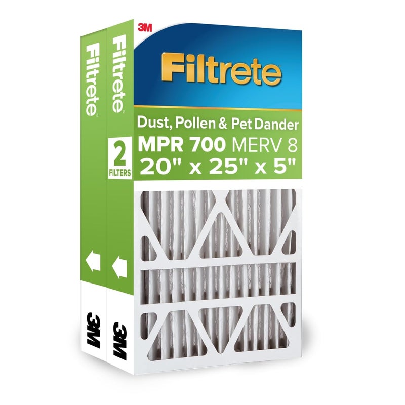 Filtrete 20x25x5 AC Furnace Air Filter MPR 700 MERV 8 Fits Trion Air Bear Carrier Dust Pollen Pet Dander Reduction 2Pack actual size 1956 x 2413 x 475 in