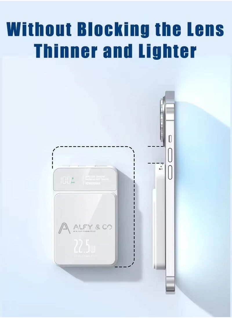 ALFY & CO - 10000 mAh Magsafe Power Bank 10000 mAh 22.5W Wireless Portable Charger with PD 20W USB-C Port, Fast Charging for MagSafe Battery Pack iPhone 15 Pro Max/iPhone 15 Plus/14/13/12 Series - Image 1
