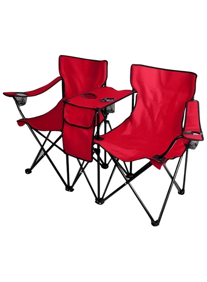 Cady One Portable folding double trekking chair with cup holder and front bag, high-quality fabric camping chair with non-slip legs, lightweight trekking seat with armrests ideal for trips - Image 1