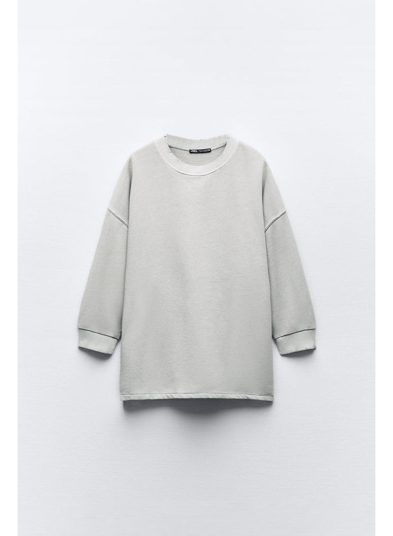 Zara Women's Oversized Drop Shoulder French Terry Sweatshirt – Cotton Blend Casual Comfort Fit Pullover - Image 2