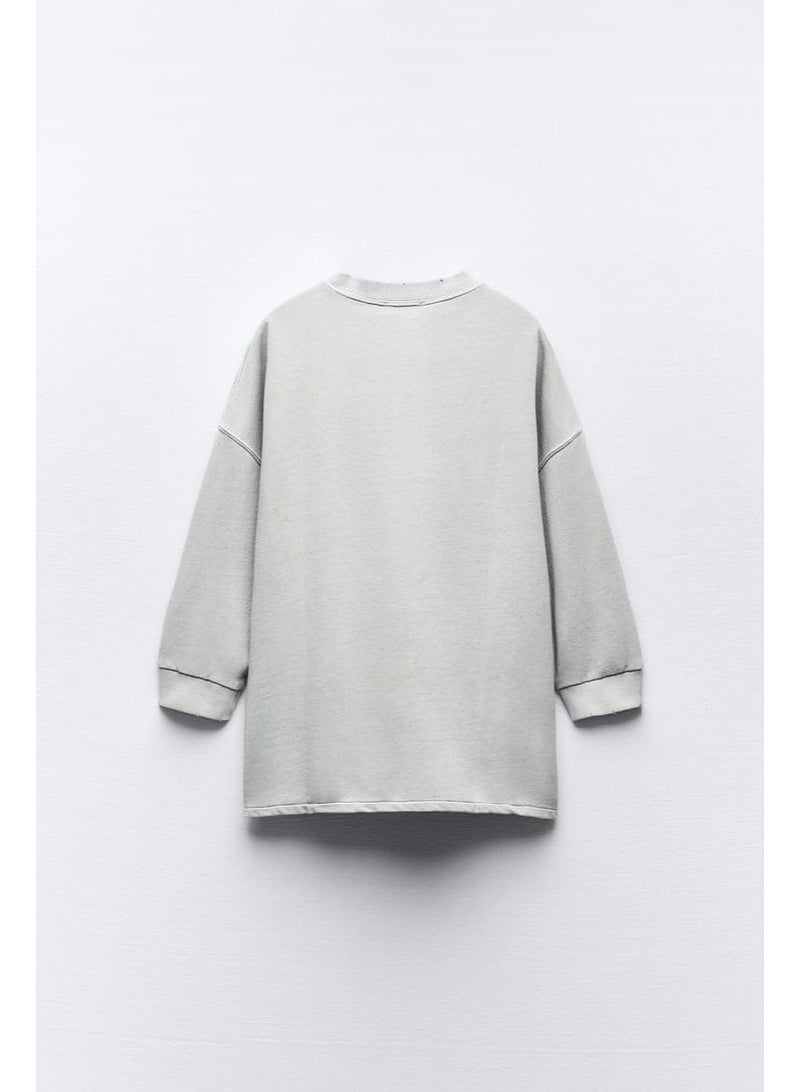 Zara Women's Oversized Drop Shoulder French Terry Sweatshirt – Cotton Blend Casual Comfort Fit Pullover - Image 3