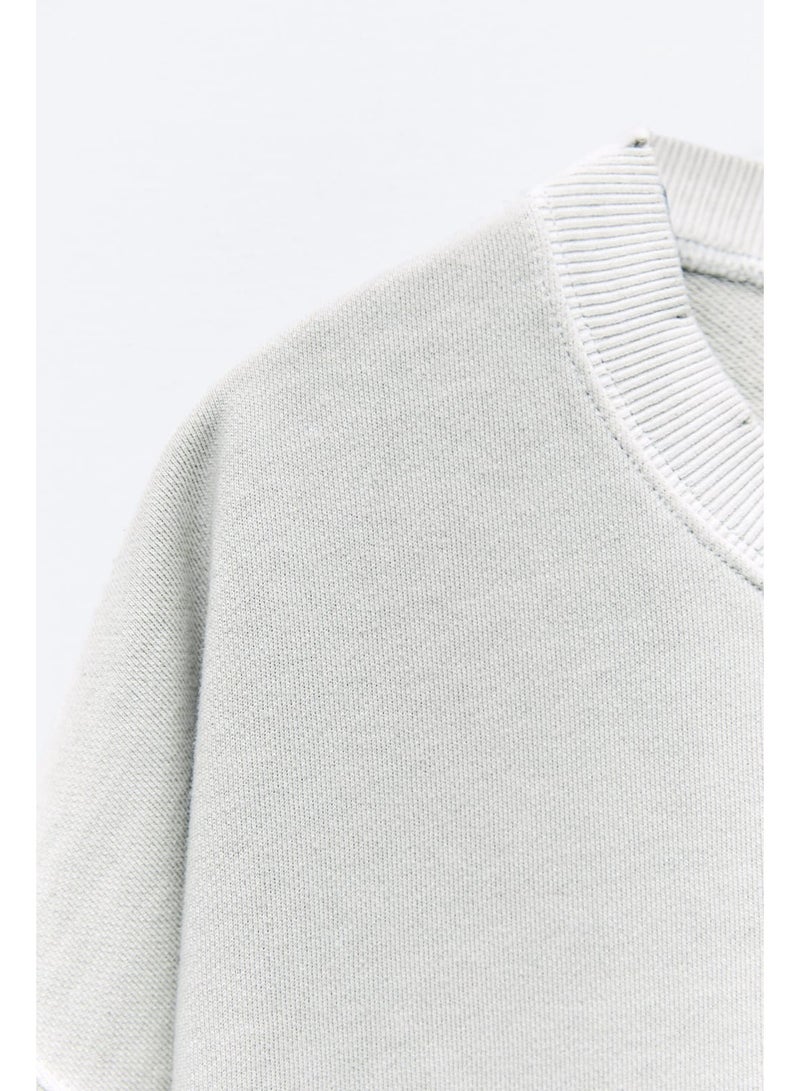 Zara Women's Oversized Drop Shoulder French Terry Sweatshirt – Cotton Blend Casual Comfort Fit Pullover - Image 4