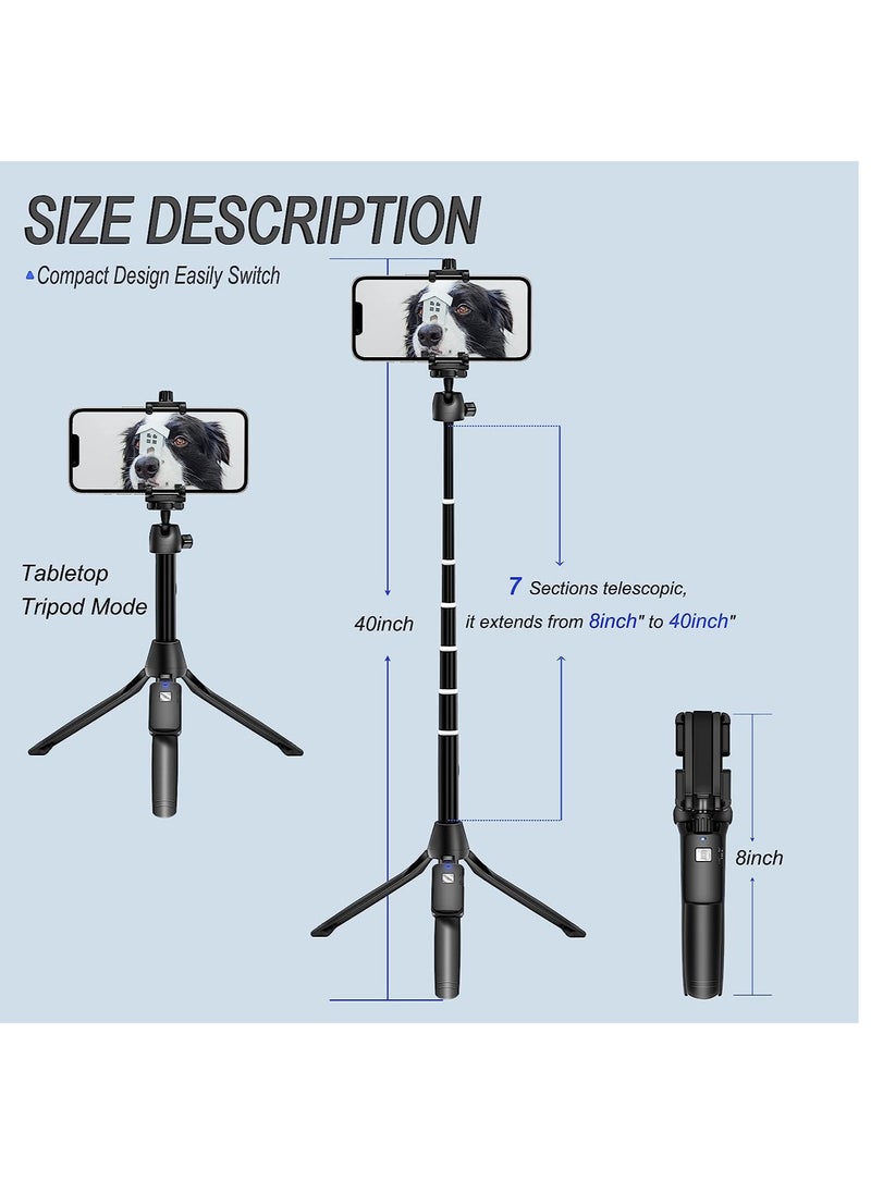 ELTRAZONE - Selfie Stick, 40 inch Extendable Selfie Stick Tripod,Phone Tripod with Wireless Remote Shutter Compatible with iPhone 12 11 pro Xs Max Xr X 8Plus 7 - Image 1