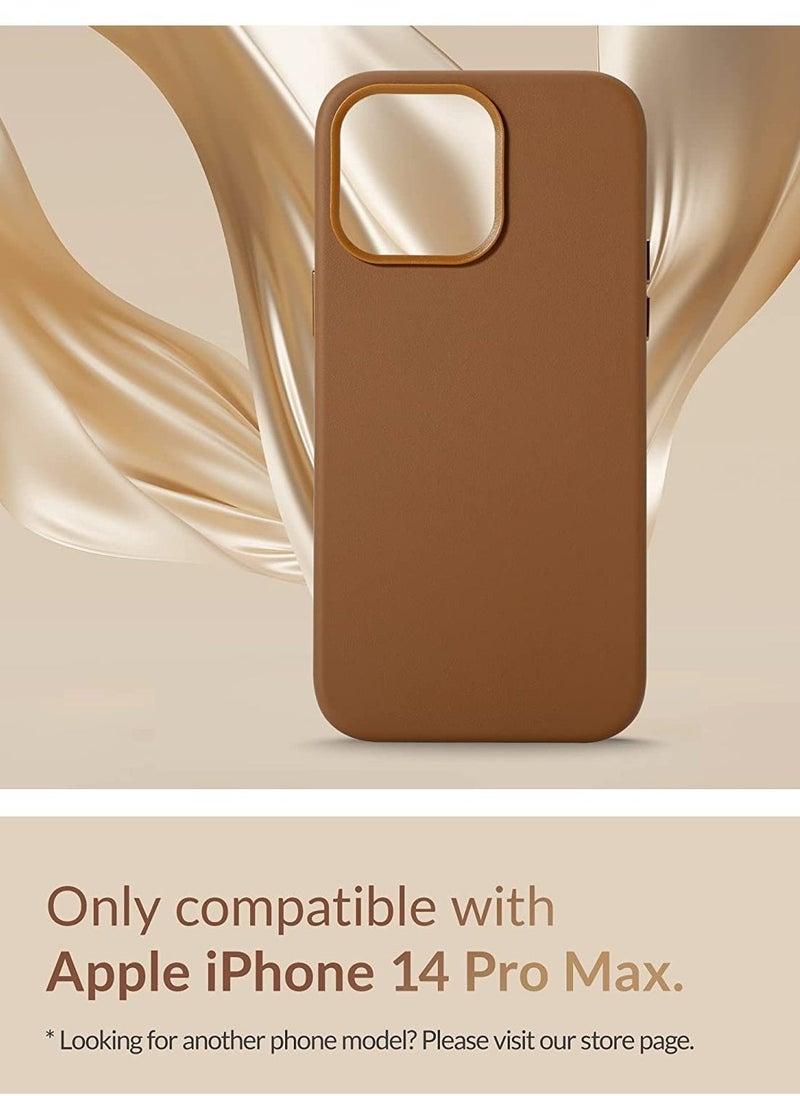 Raxoom (for iPhone 14 Pro Max) - European Nappa Leather Case - Smoothen and Soften Over Time - Compatible with Magsafe - Saddle Brown - Image 4