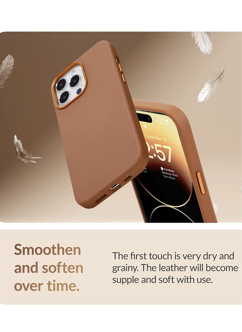 Raxoom (for iPhone 14 Pro Max) - European Nappa Leather Case - Smoothen and Soften Over Time - Compatible with Magsafe - Saddle Brown - Image 3