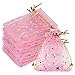 SUMAJU 100 Pieces Moon Star Organza Jewelry Candy Bags 27x35 Inch Sheer Pink Organza Pouch Small Gift Bags with Drawstring for Valentines Day Wedding Baby Shower Birthday Party Favors - Image 1