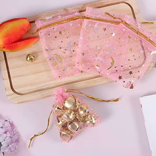 SUMAJU 100 Pieces Moon Star Organza Jewelry Candy Bags 27x35 Inch Sheer Pink Organza Pouch Small Gift Bags with Drawstring for Valentines Day Wedding Baby Shower Birthday Party Favors - Image 5