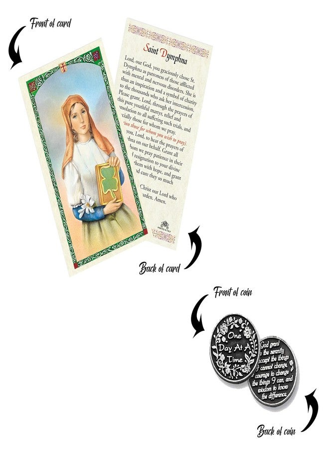 Trendzeen St Dymphna Prayer Card - with Book Mark, One Day at A Time Pocket Token Coin, The Lord's Prayer | Catholic Patron Saint of Anxiety, Emotional Disorders, Stress, Mental Problems | 4 Items in Set - Image 5