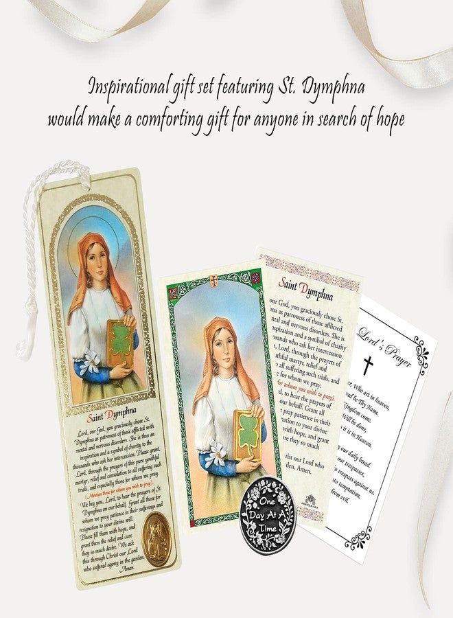 Trendzeen St Dymphna Prayer Card - with Book Mark, One Day at A Time Pocket Token Coin, The Lord's Prayer | Catholic Patron Saint of Anxiety, Emotional Disorders, Stress, Mental Problems | 4 Items in Set - Image 2