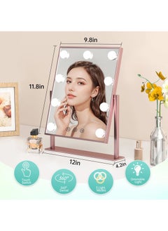 COSMIRROR Vanity Makeup Mirror with Lights, Hollywood Large Mirror with Lights, Lighted Vanity Mirror with 9 Dimmable Bulbs & 3 Color Modes,Touch Control Tabletop Makeup Mirror 360°Rotation  - Image 4