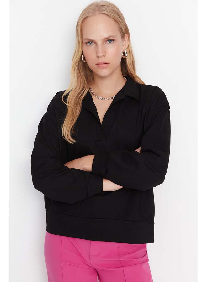 trendyol Black Regular/Normal Fit Basic Polo Neck Regular Thin Knitted Sweatshirt TWOAW23SW00003 - Image 2