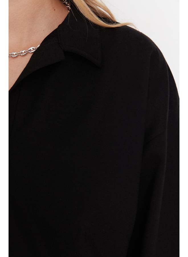 trendyol Black Regular/Normal Fit Basic Polo Neck Regular Thin Knitted Sweatshirt TWOAW23SW00003 - Image 4