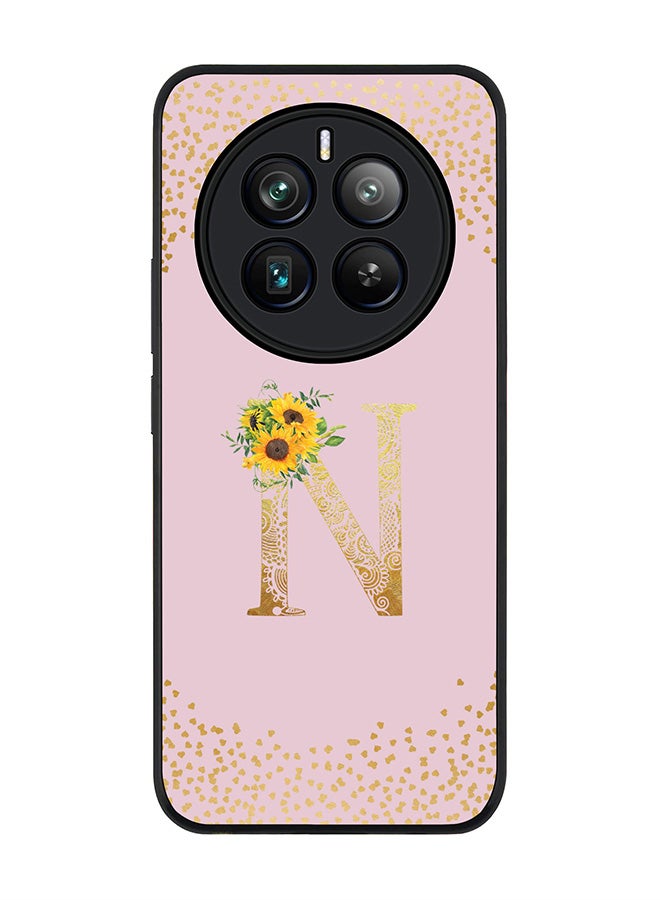 Stylizedd Rugged Black edge case for Realme 12 Pro / Realme 12 Pro Plus 5G, Custom Monogram Initial Letter Mandala Floral Pattern Alphabet-N (Pink ) - Image 1