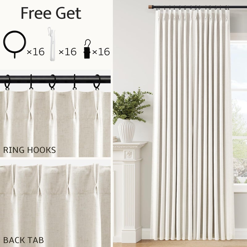 Naturoom Natural Pinch Pleated Linen 100% Blackout Curtains 84 Inches Long 2 Panels for Bedroom Living Room Darkening Thermal Insulated Cream Drapes Boho Neutral Back Tab Pinch Pleat Lined Window Curtain 7Ft - Image 2