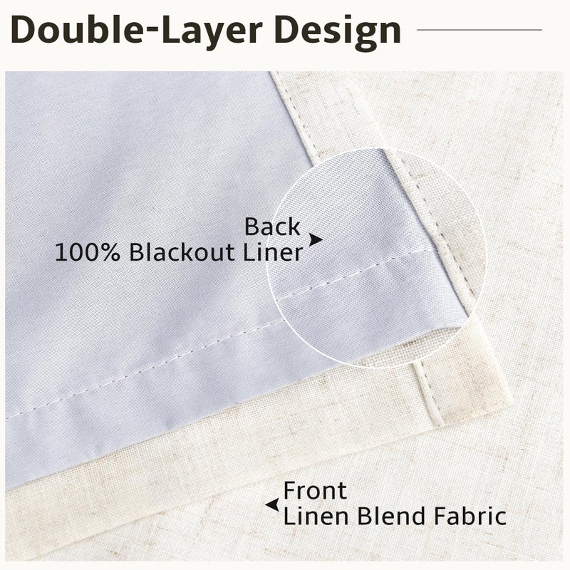 Naturoom Natural Pinch Pleated Linen 100% Blackout Curtains 84 Inches Long 2 Panels for Bedroom Living Room Darkening Thermal Insulated Cream Drapes Boho Neutral Back Tab Pinch Pleat Lined Window Curtain 7Ft - Image 4