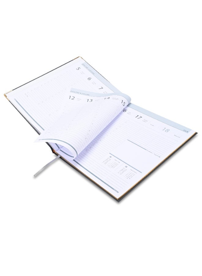 FIS مفكرة تنفيذية 2026، حجم 210x260 مم، إصدار ذهبي، غلاف صلب من الفينيل، جانب واحد مبطن، حواف مطلية بالذهب، زوايا مستديرة، إنجليزي/فرنسي، ورق أبيض 70 جرام، غلاف رمادي - FSDI32EG26GY - Image 4
