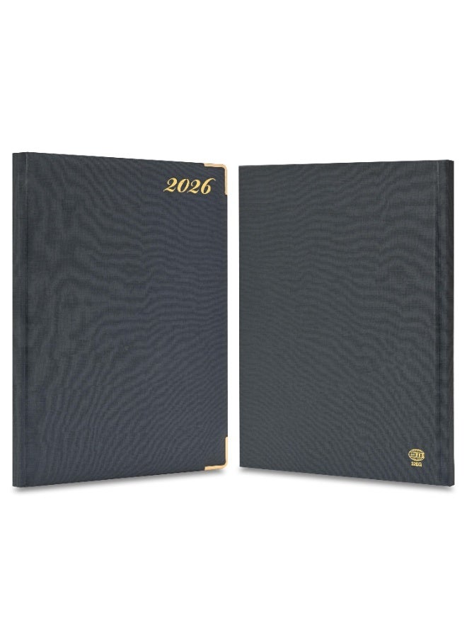 FIS مفكرة تنفيذية 2026، حجم 210x260 مم، إصدار ذهبي، غلاف صلب من الفينيل، جانب واحد مبطن، حواف مطلية بالذهب، زوايا مستديرة، إنجليزي/فرنسي، ورق أبيض 70 جرام، غلاف رمادي - FSDI32EG26GY - Image 2