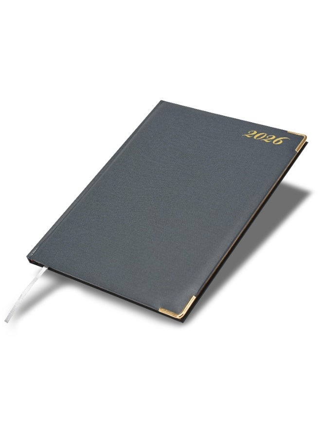 FIS مفكرة تنفيذية 2026، حجم 210x260 مم، إصدار ذهبي، غلاف صلب من الفينيل، جانب واحد مبطن، حواف مطلية بالذهب، زوايا مستديرة، إنجليزي/فرنسي، ورق أبيض 70 جرام، غلاف رمادي - FSDI32EG26GY - Image 1