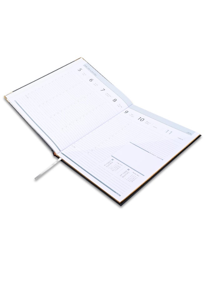 FIS مفكرة تنفيذية 2026، حجم 210x260 مم، إصدار ذهبي، غلاف صلب من الفينيل، جانب واحد مبطن، حواف مطلية بالذهب، زوايا مستديرة، إنجليزي/فرنسي، ورق أبيض 70 جرام، غلاف رمادي - FSDI32EG26GY - Image 3