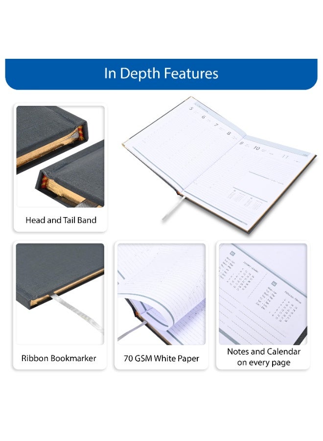 FIS مفكرة تنفيذية 2026، حجم 210x260 مم، إصدار ذهبي، غلاف صلب من الفينيل، جانب واحد مبطن، حواف مطلية بالذهب، زوايا مستديرة، إنجليزي/فرنسي، ورق أبيض 70 جرام، غلاف رمادي - FSDI32EG26GY - Image 5
