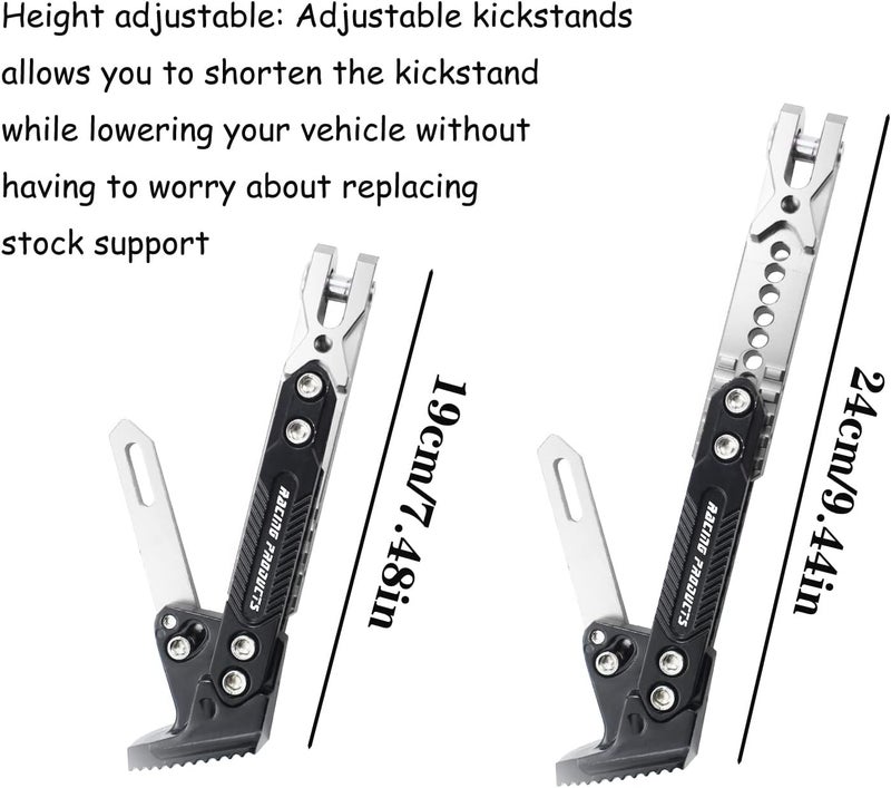 Adsspro Universal Motorcycle Kickstand Accessories Motor Scooter Modified CNC Aluminum Alloy Adjustable Tripod Holder Kickstand Foot Side Support Stand Motor Scooter Motorbike Motocross Dit Pit Bike - Image 3