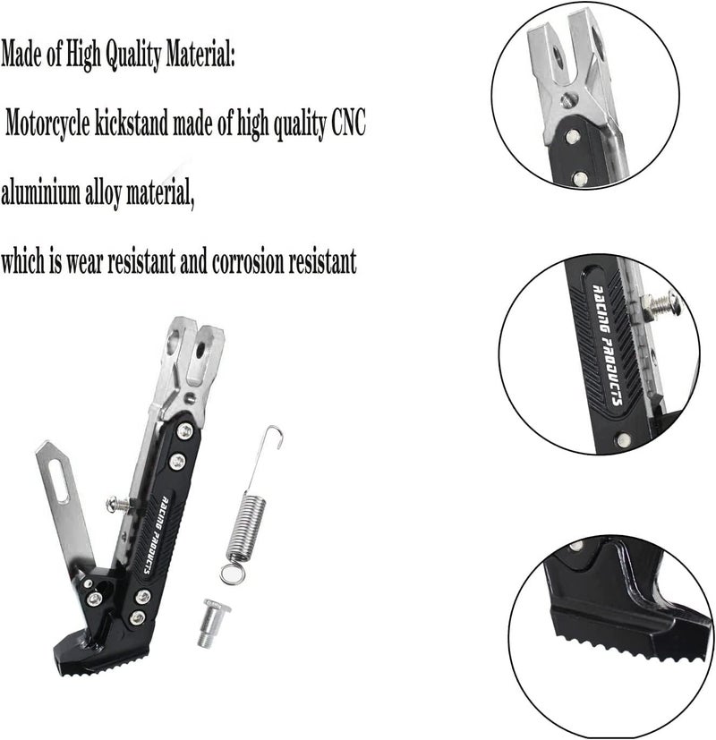Adsspro Universal Motorcycle Kickstand Accessories Motor Scooter Modified CNC Aluminum Alloy Adjustable Tripod Holder Kickstand Foot Side Support Stand Motor Scooter Motorbike Motocross Dit Pit Bike - Image 5