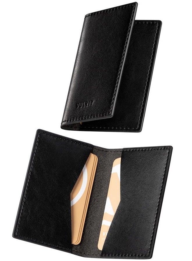 VULKIT Leather Business Card Holder 2 Sided Slim Business Name Card Organizer for Men or Women, Up to hold 20 cards(Vintage Black) - Image 1