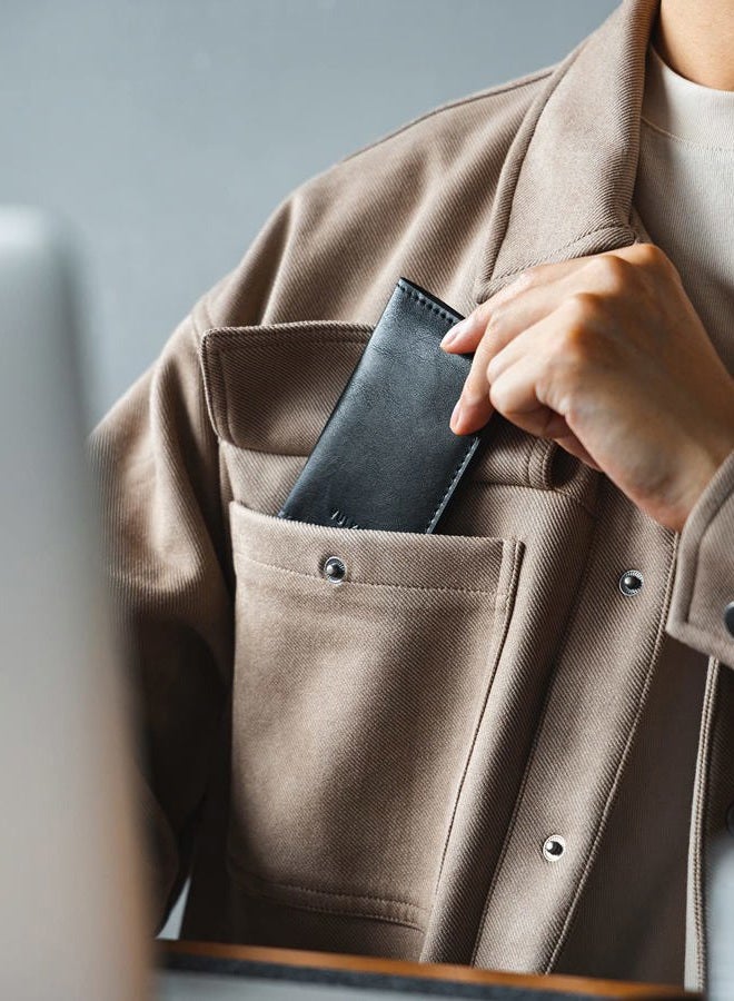 VULKIT Leather Business Card Holder 2 Sided Slim Business Name Card Organizer for Men or Women, Up to hold 20 cards(Vintage Black) - Image 3