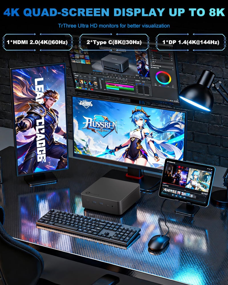 Getorli Mini PC, Dual LAN AMD Ryzen 7 8745HS (Max 4.9GHz), Mini Computers 32GB DDR5 RAM 1TB SSD, Mini Desktop Computer 4K 120Hz Displays/HDMI/Type-C/USB Ports/RJ45/WiFi 6/BT5.3 for Home/Office/Games - Image 4