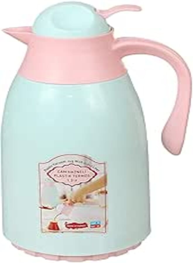 Vidal Plastic Thermos with Glass Liner, 1.3 Liter - White Grey