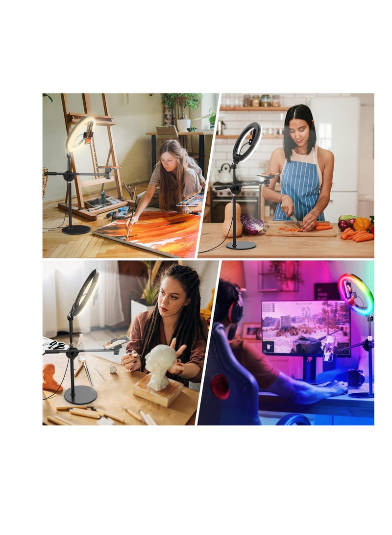 "Selfie Ring Light with Stand & 2 Phone Holders, Top Camera Holder for iPhone | 10.5-inch RGB Ring Light with Tripod Stand & Remote Control for Video Recording, Computer Lighting, Video Conferencing & Zoom"  - Image 2
