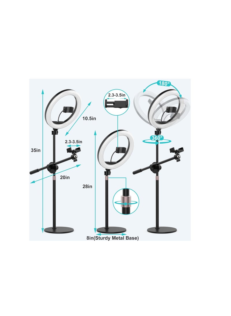 "Selfie Ring Light with Stand & 2 Phone Holders, Top Camera Holder for iPhone | 10.5-inch RGB Ring Light with Tripod Stand & Remote Control for Video Recording, Computer Lighting, Video Conferencing & Zoom"  - Image 4