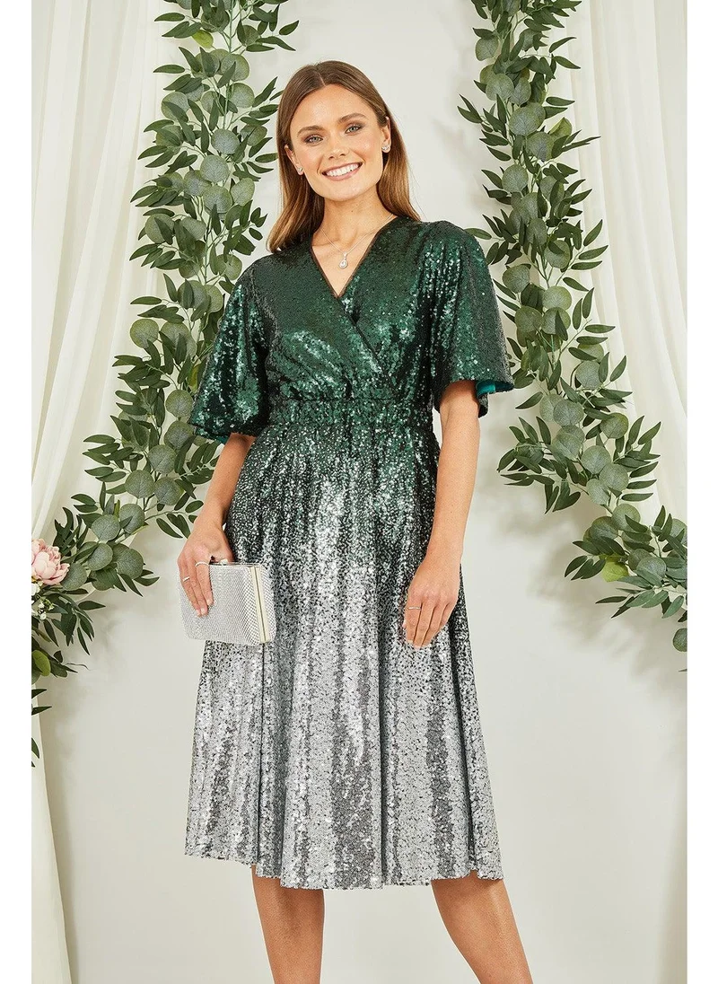 Yumi Ombre Sequin Midi Wrap Dress